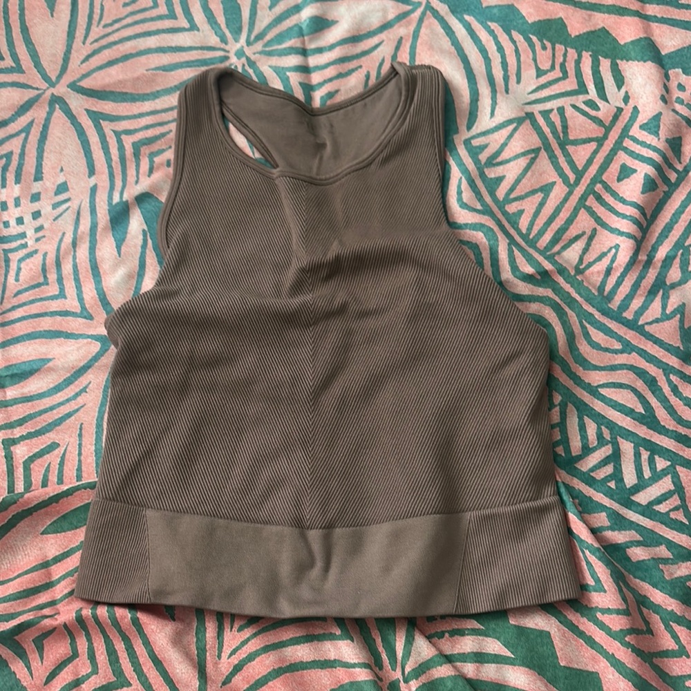 Tan Ribbed Athletic Tank Top